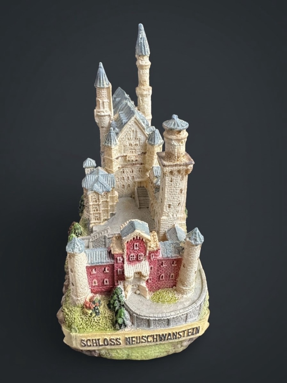 Schloss Neuschwanstein Resin Castle Sculpture - Beige, Red and Blue Accents